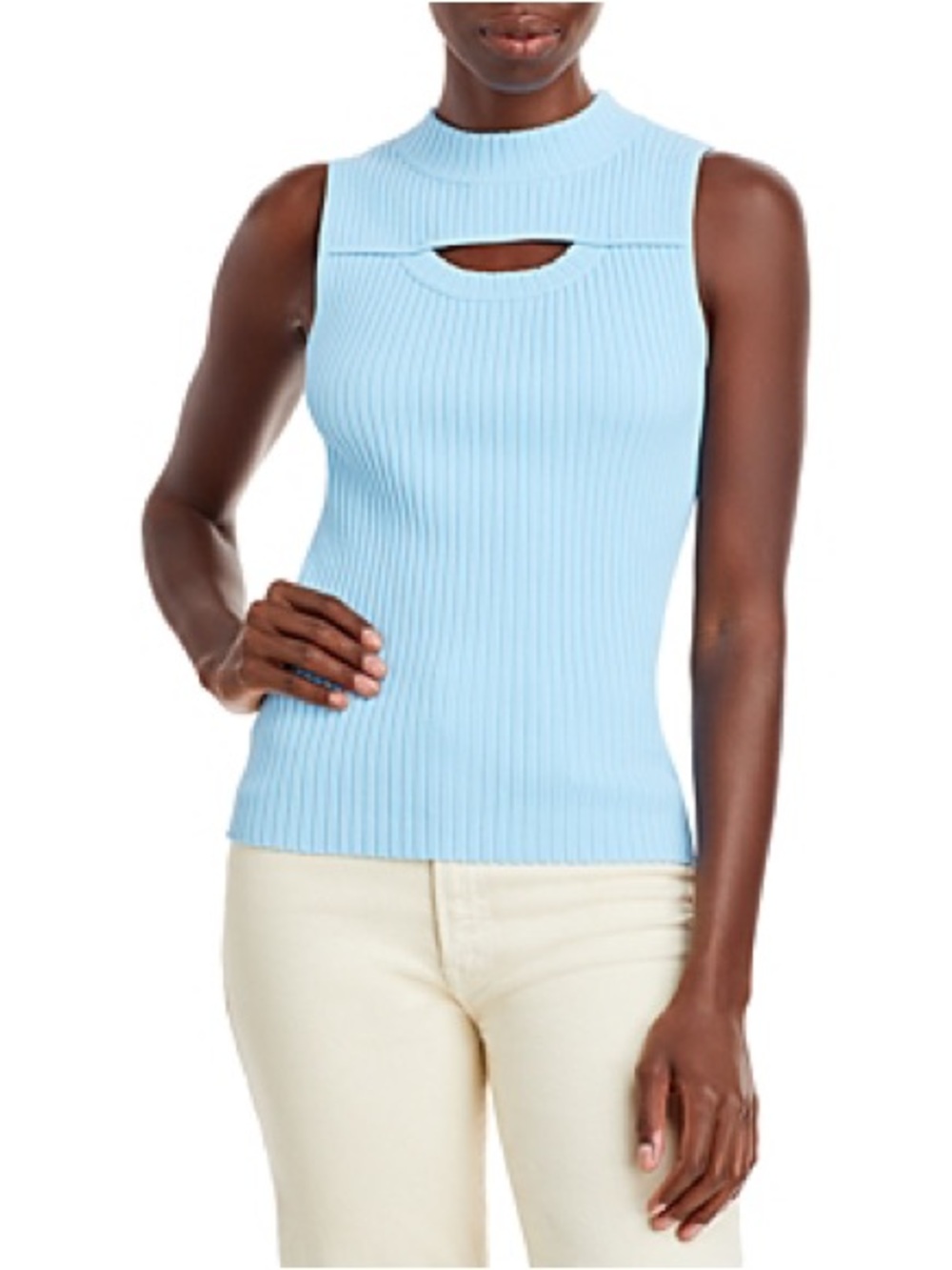 Rebecca Taylor - Ribbed Cutout Knit Sleeveless Tank in Azul Blue